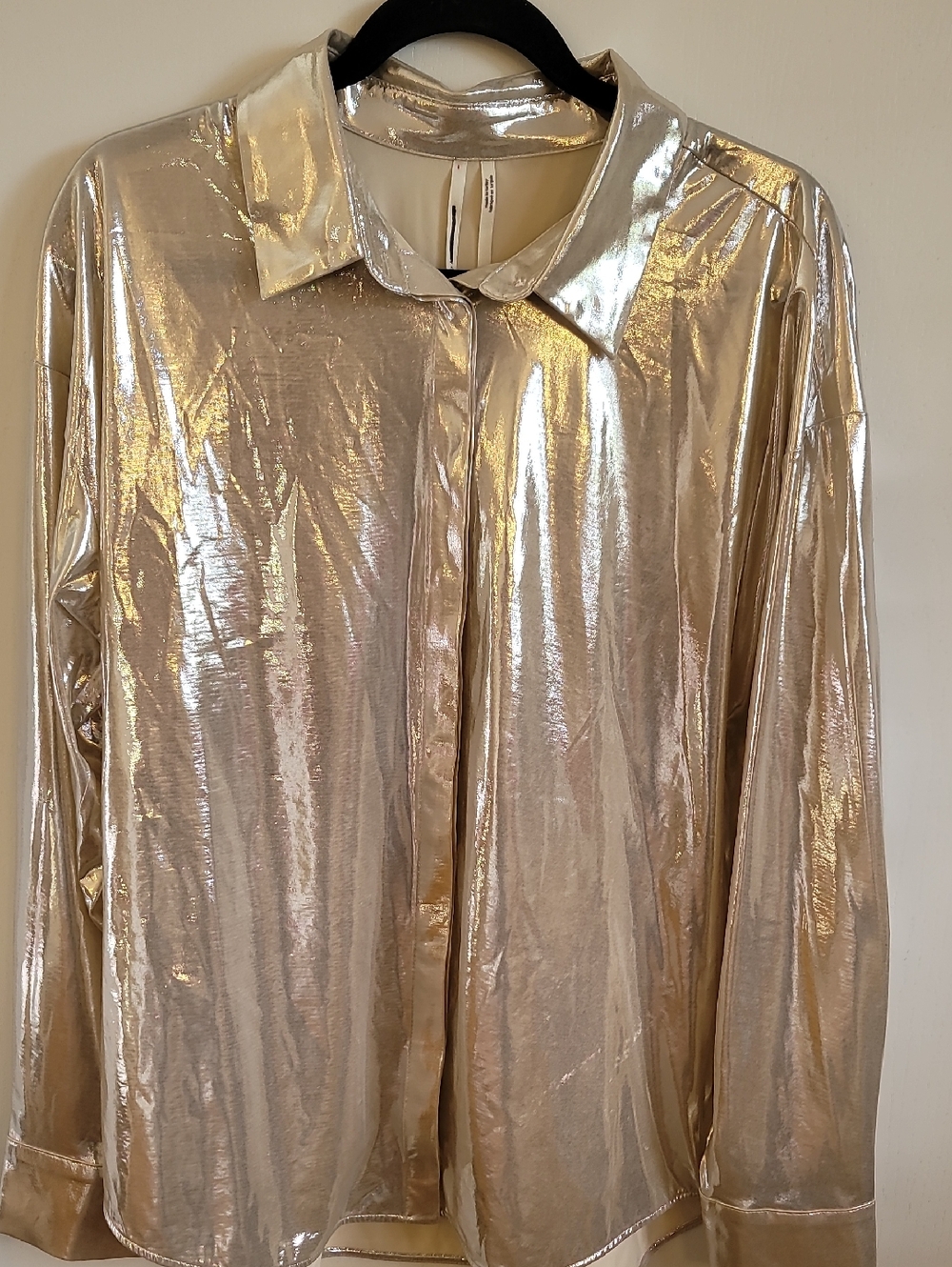 Anthropologie Metallic Iridescent Hidden Button-Front Blouse Jacket